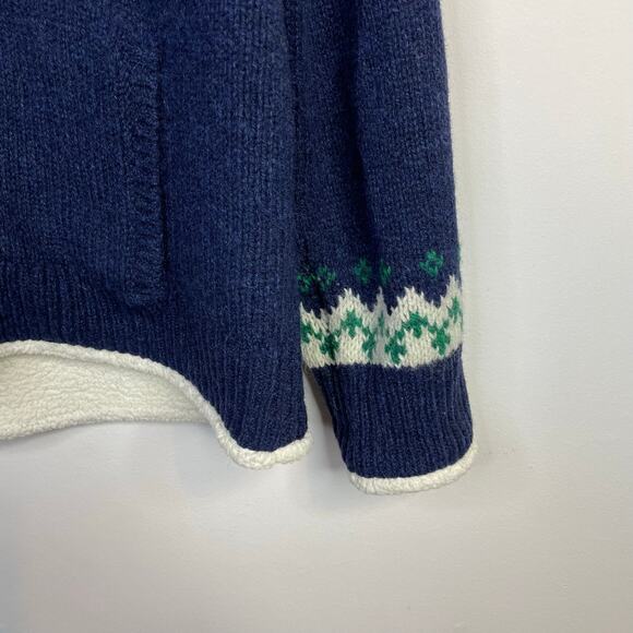 LL Bean Ragg Lambs Wool Fair Isle Sherpa Lined Zip Cardigan Sweater XL Petite - Picture 5 of 16
